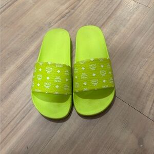MCM Neon Yellow Slide Sandals